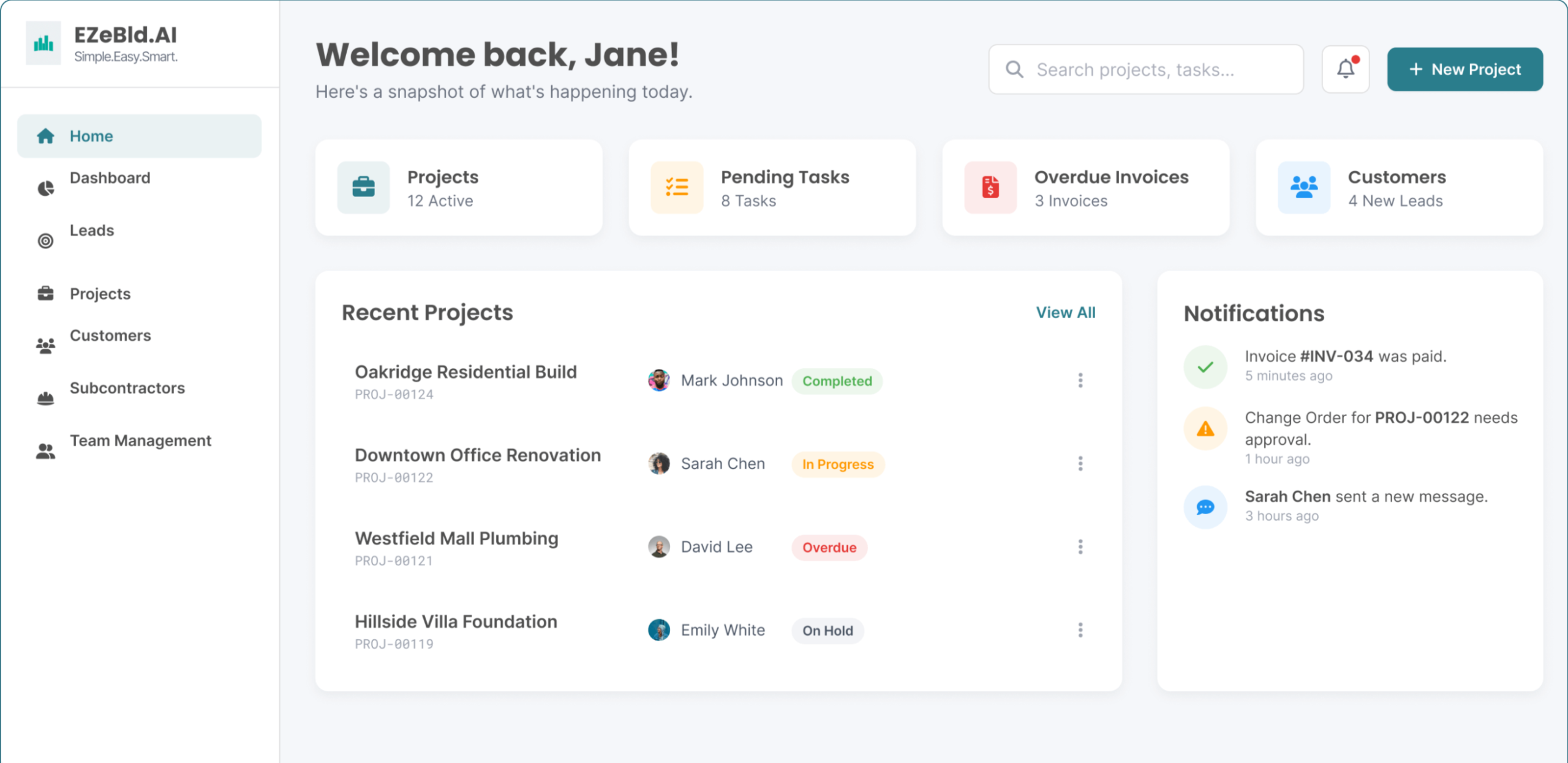 EZeBld Dashboard EZeBld Dashboard Mockup